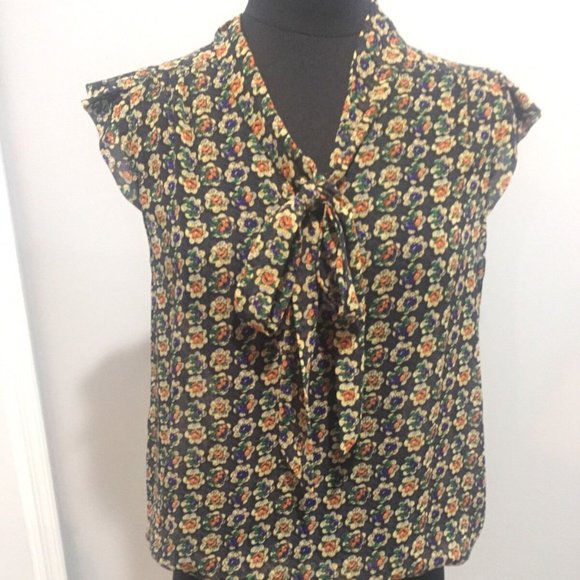 F21, Floral Necktie Ruffled Sleeves Small - Picture 1 of 10